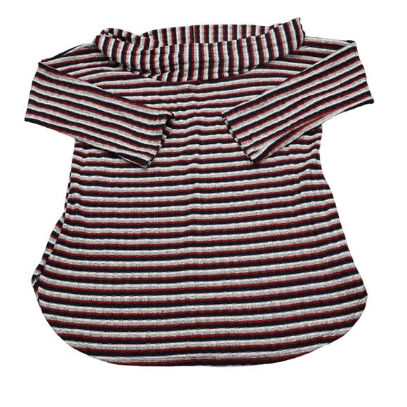 2 Hearts Shirt Womens Multicolor Pinstriped Cowl Neck Quarter Sleeve Top - Picture 1 of 15